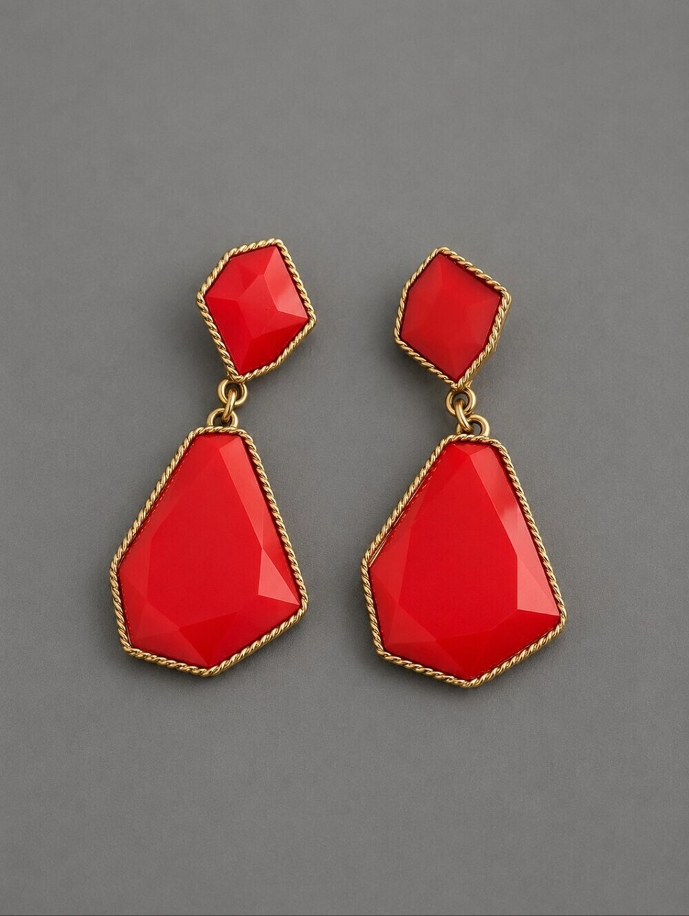 3/$30 Retro Geometric Mod Red Acrylic Dangle Post Drop Flamenco Earrings